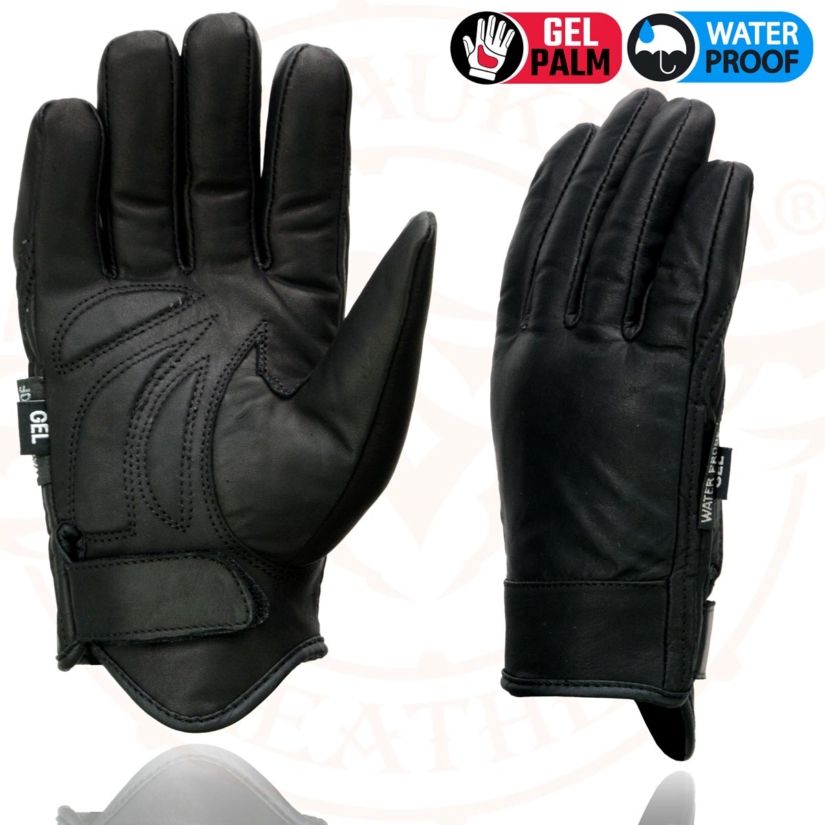 Milwaukee Leather MG7522 Men's Black Leather Waterproof Cruiser Motorcycle Hand Gloves W/ Gel Padded Palm