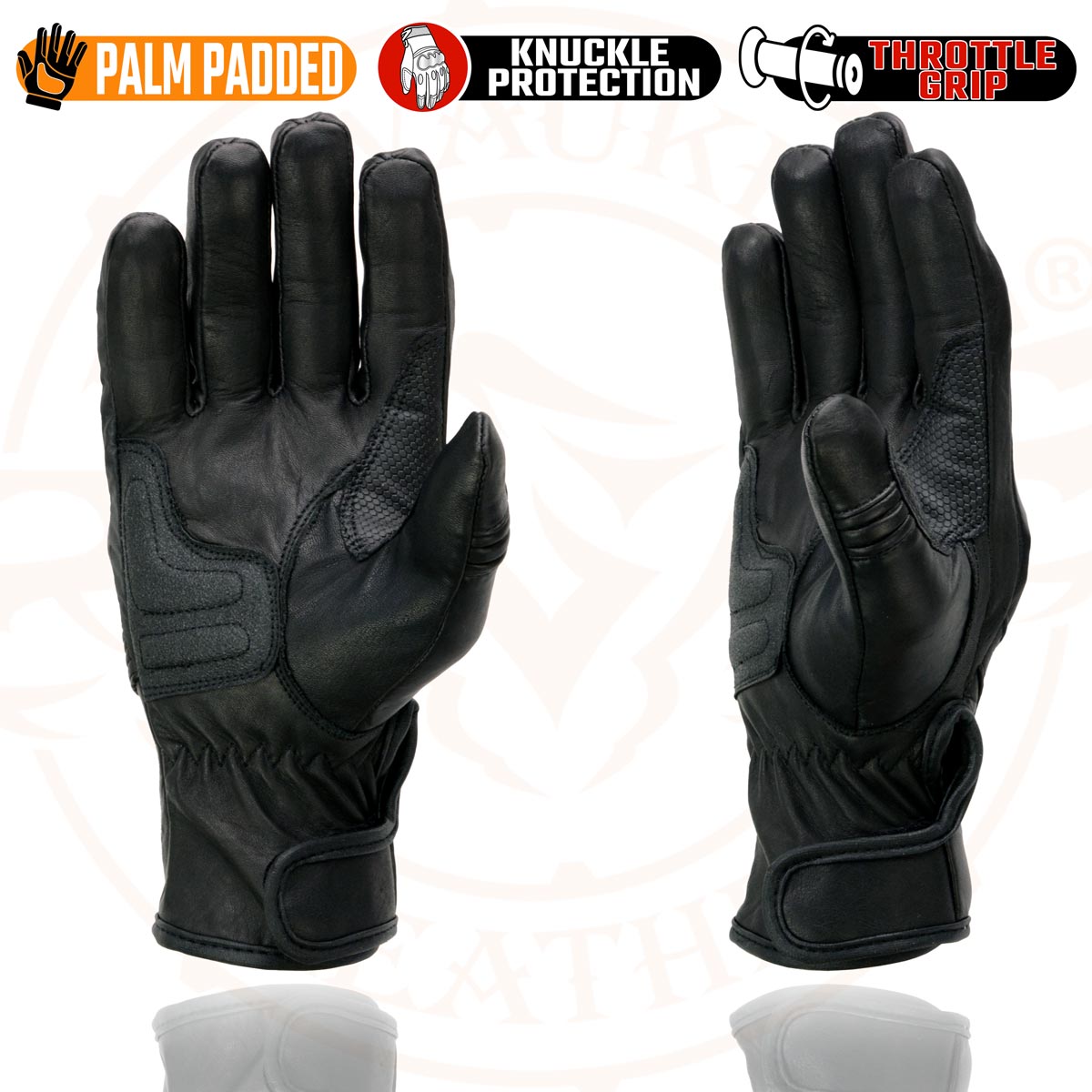 Milwaukee Leather MG7540 Men's Black Leather Protective Knuckle Racer Motorcycle Gloves W/ Elasticized Reflective Fingers