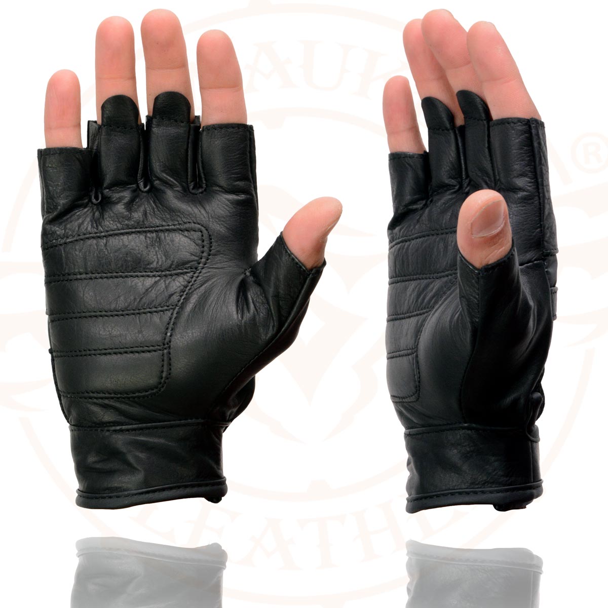 Milwaukee Leather MG7548 Men's Black Leather Mesh Gel Palm Fingerless Reflective Motorcycle Gloves