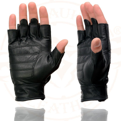 Milwaukee Leather MG7548 Men's Black Leather Mesh Gel Palm Fingerless Reflective Motorcycle Gloves