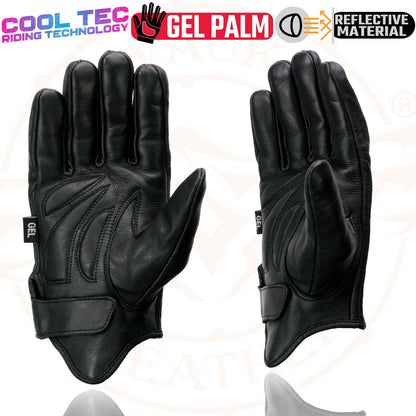 Milwaukee Leather MG7571 Men's Black ‘Col-Tec’ Leather ‘Reflective Skull’ Motorcycle Hand Gloves W/ Gel Padded Palm