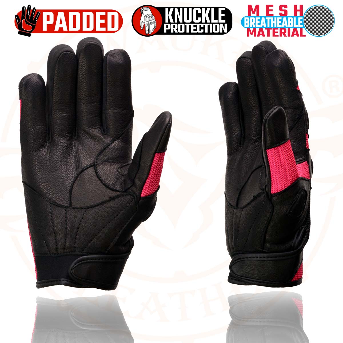 Milwaukee Leather MG7740 Women's Black Leather and Hot Pink Mesh Racing Motorcycle Gloves W/ Padded Knuckle and Fingers