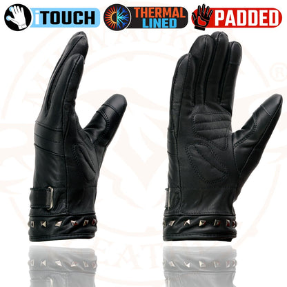 Milwaukee Leather MG7755 Women's Black Leather ’I - Touchscreen Compatible’ Thermal Lined Motorcycle Gloves W/ Gel Palm