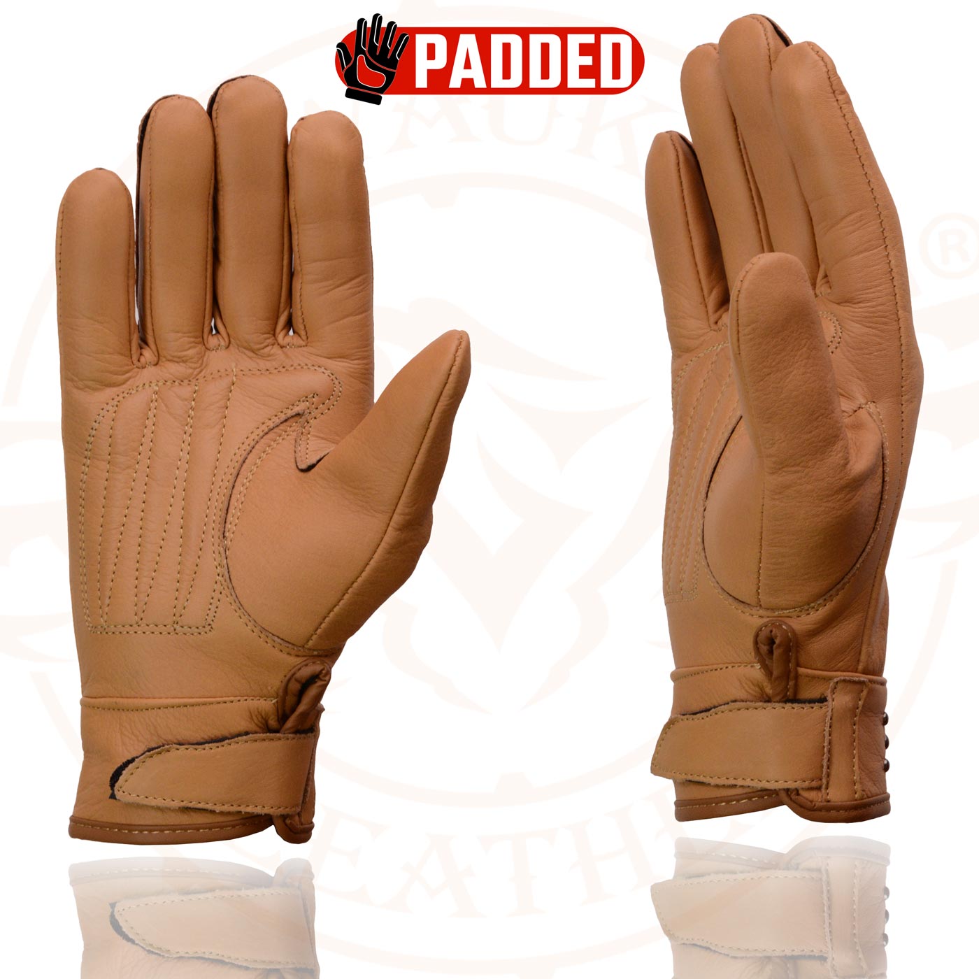 Milwaukee Leather MG7760 Women's Saddle Leather Gel Palm Lightweight Motorcycle Hand Gloves W/ Stylish ‘Wrist Detailing’