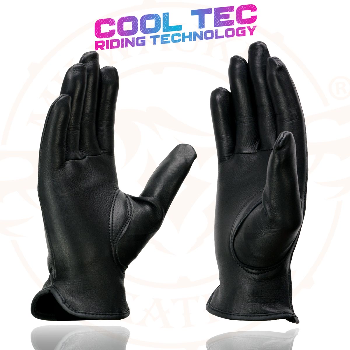 Milwaukee Leather MG7797 Women's Black ‘Cool-Tec’ Leather Motorcycle Rider Unlined Gloves W/ Sinch Wrist Closure