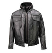 Milwaukee Leather MLM1614 Men’s Black Premium Leather Shirt Style Jacket w/ Removable Hoodie