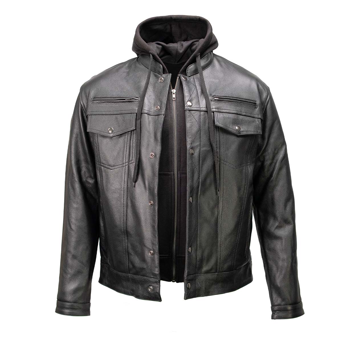 Milwaukee Leather MLM1614 Men’s Black Premium Leather Shirt Style Jacket w/ Removable Hoodie