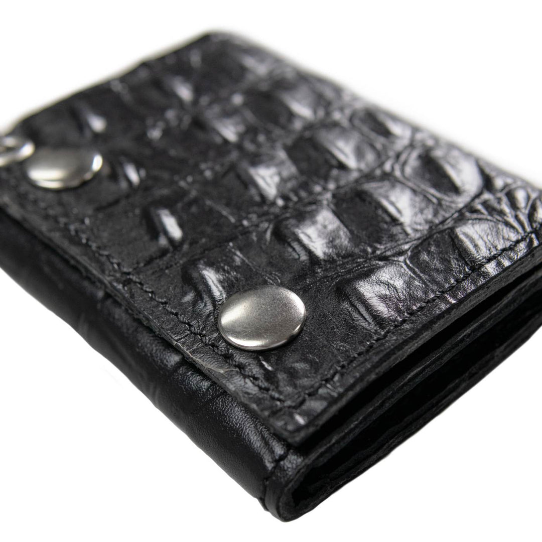 Milwaukee Leather Black Leather Crocodile-Stamped Tri-Fold Wallet, MLW7842