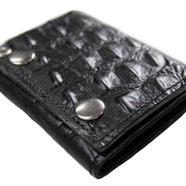 Milwaukee Leather Black Leather Crocodile-Stamped Tri-Fold Wallet, MLW7842