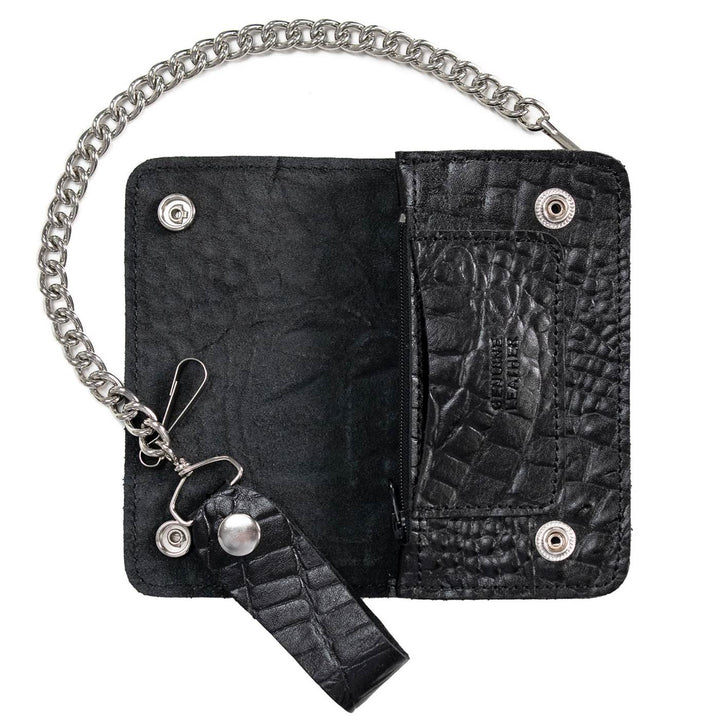 Milwaukee Leather Black Crocodile-Stamped Leather Biker Wallet, MLW7847