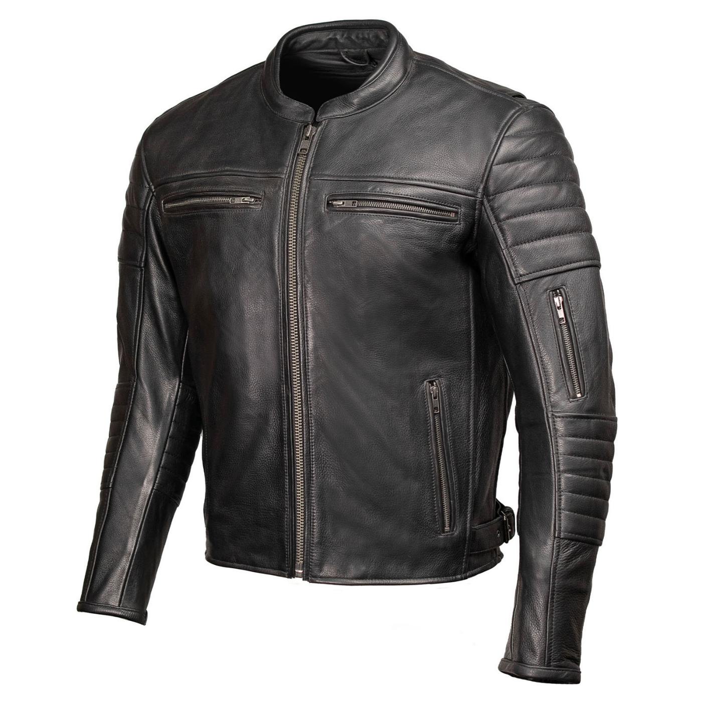 Milwaukee Motorcycle Clothing Co. Men's Contender Scooter Style Black Premium Leather Jacket MMC10001