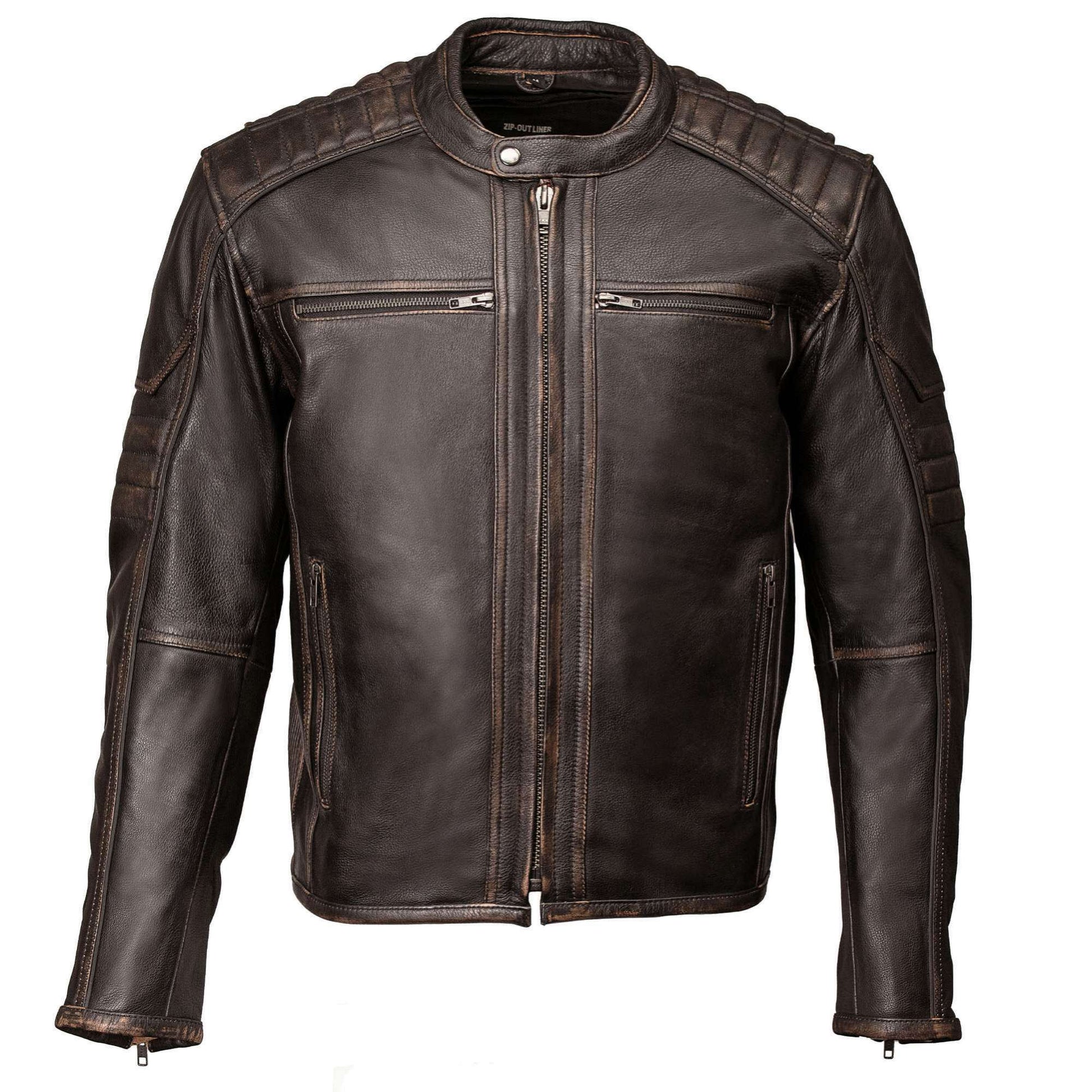 Milwaukee Motorcycle Clothing Co. Men's Anarchy Scooter Style Vintage Brown Premium Leather Riding Jacket MMC10004