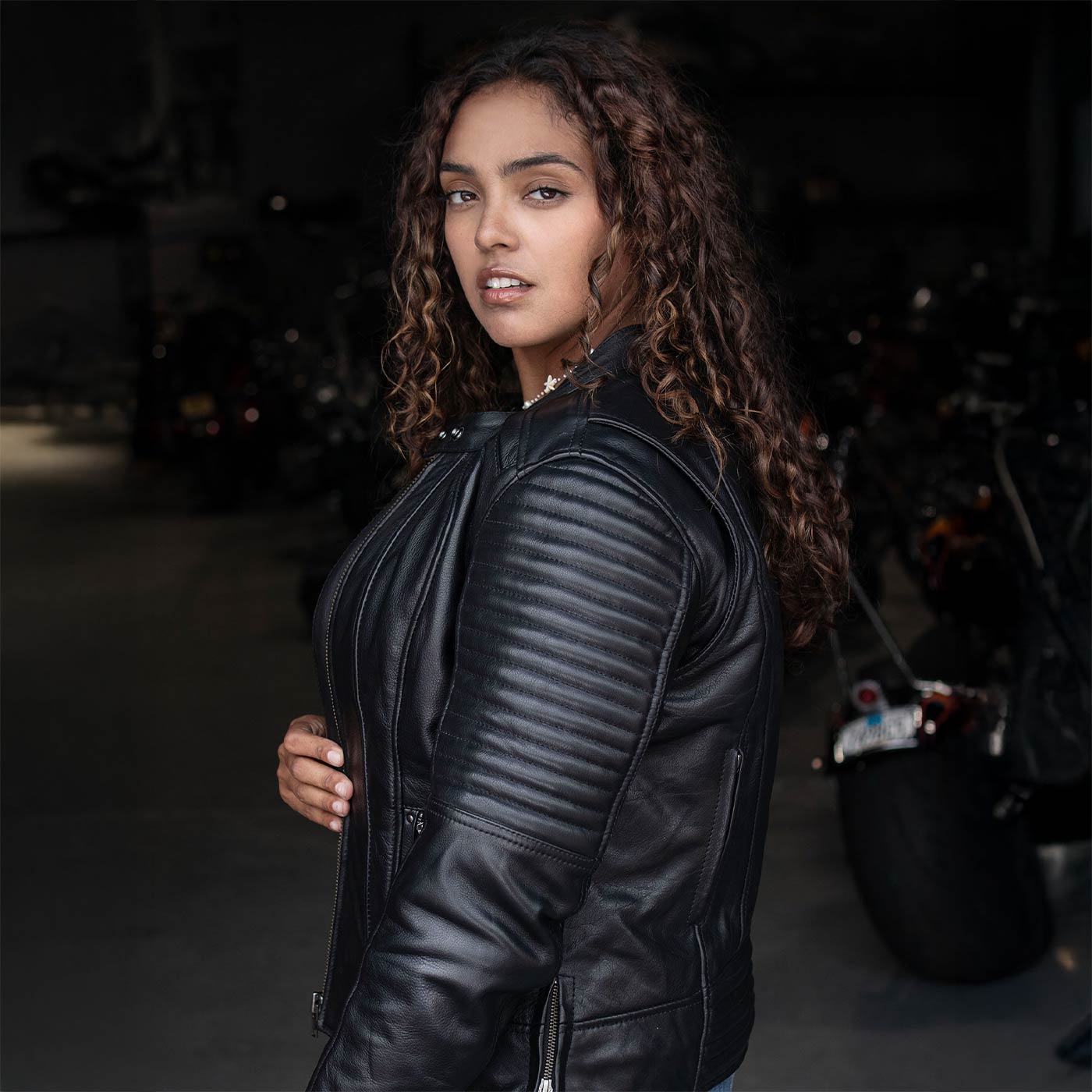 Milwaukee Motorcycle Clothing Co. Women's Foxy Scooter Style Black Premium Leather Jacket w/ Mandarin Collar MMC20000