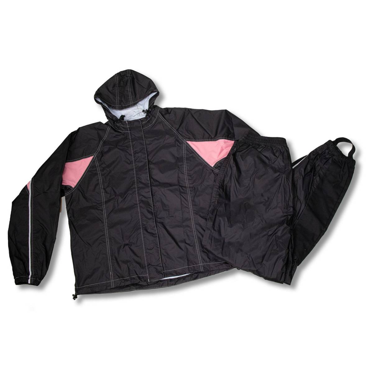 Milwaukee Leather MPL9607 Women's Black and Pink Water Resistant Rain Suit w/ Reflective Material and Hoodie