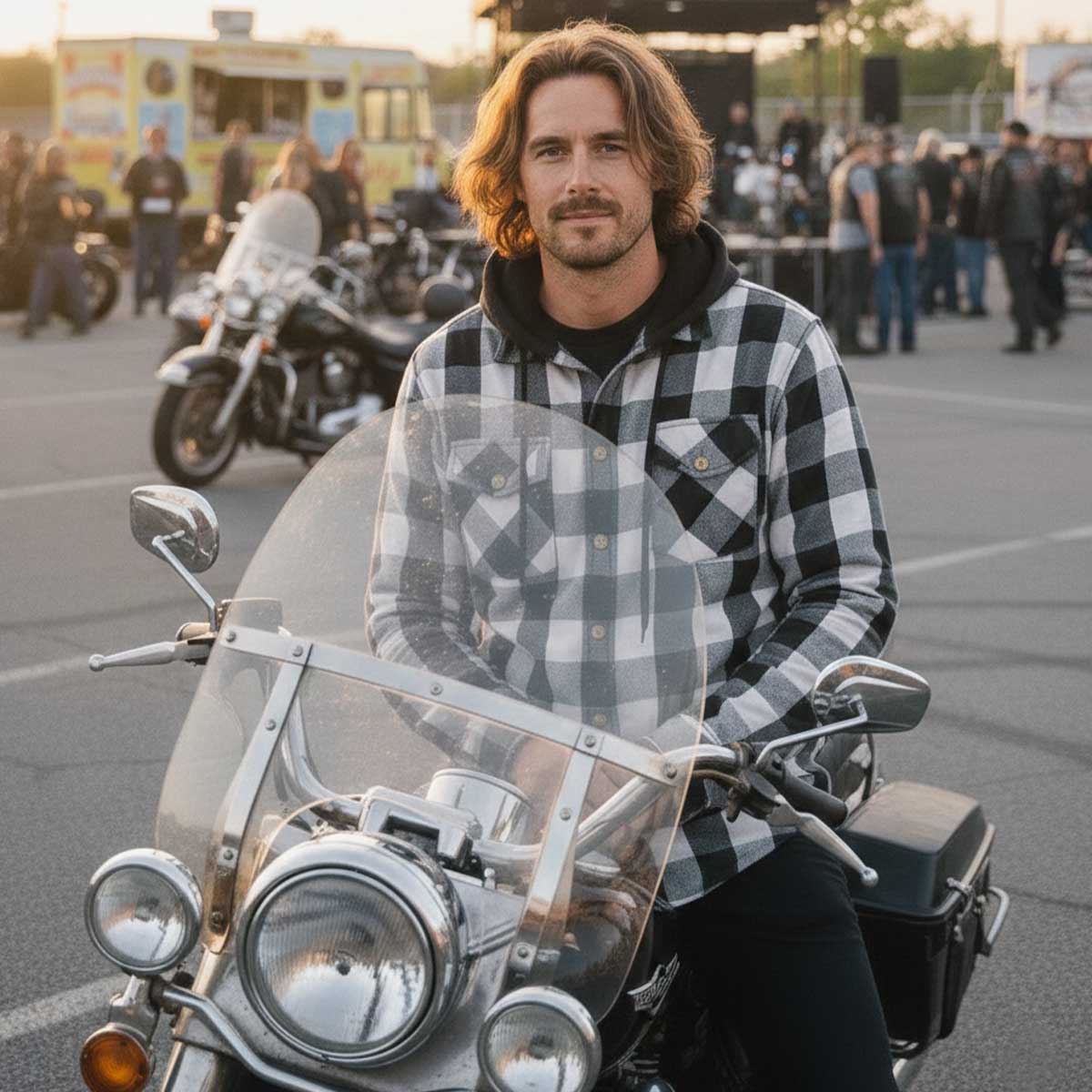 Milwaukee Leather Men’s Othello Black & White Plaid Hooded Riding Shirt w/ CE Armor & Aramid Fiber Panels - MPM1629