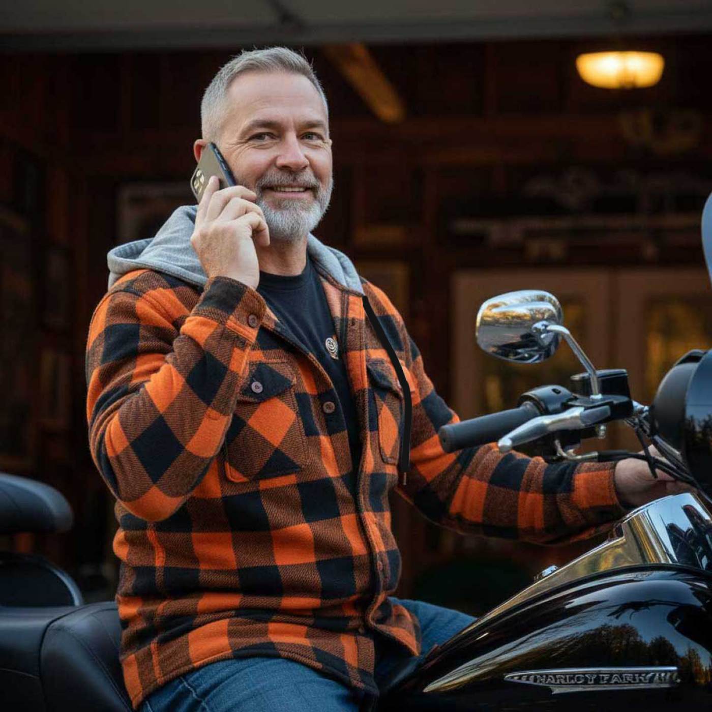 Milwaukee Leather Men's Titans Orange & Black Plaid Hooded Riding