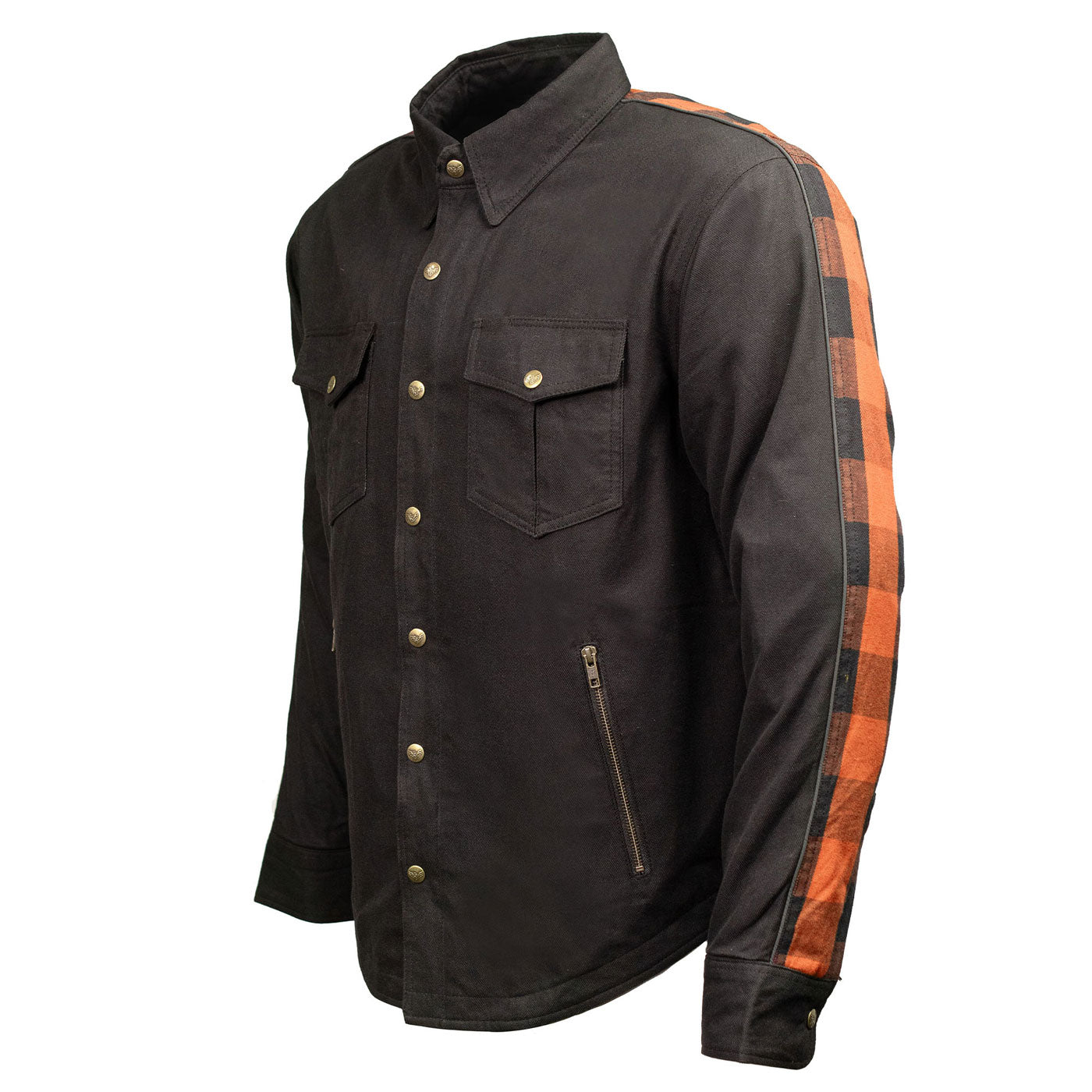 Milwaukee Leather Men’s Two-Tone CE Armored Flannel - Solid Front / Plaid Back - Reinforced w/ Aramid Fibers - MPM1672