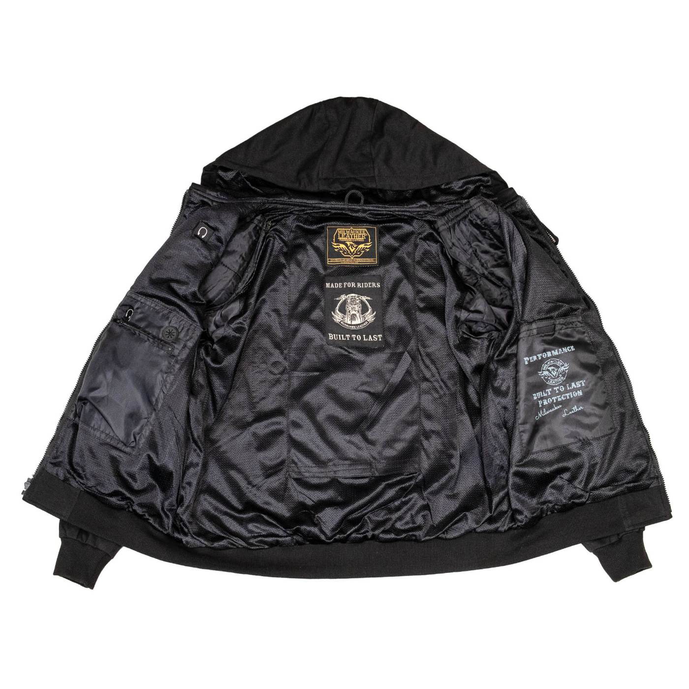 Milwaukee Leather Men's Bare Bones Black Reflective Skull CE Armored Riding Hoodie, Shoulder and Elbow Armor - MPM1797