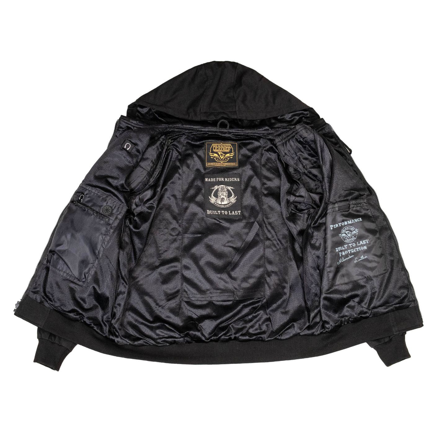 Milwaukee Leather Men's Bare Bones Black Reflective Skull CE Armored Riding Hoodie, Shoulder and Elbow Armor - MPM1798