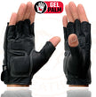 Milwaukee Leather SH198 Men's Black Leather Gel Padded Palm Fingerless Motorcycle Gloves w/ Grey Flame Embroidery