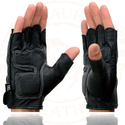 Xelement XG198 Men's Embroidered 'Flamed' Fingerless Black and Gray Motorcycle Leather Gloves