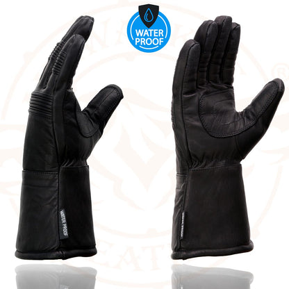 Milwaukee Leather SH294 Men's Black Leather Waterproof Gauntlet Gloves with Stretch Knuckles