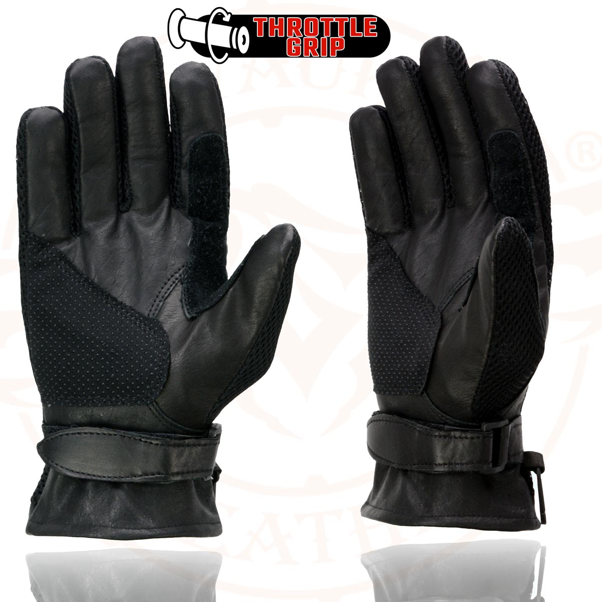 Milwaukee Leather SH296 Men's Black Leather Mesh Racing Motorcycle Hand Gloves W/ Padded Knuckle