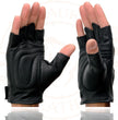 Milwaukee Leather SH352 Men's Black Leather Gel Padded Palm Fingerless Motorcycle Hand Gloves W/ ‘Embroidered Flaming Eagle’