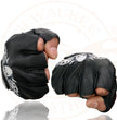 Milwaukee Leather SH353 Men's Black Leather Gel Padded Palm Fingerless Motorcycle Hand Gloves W/ ‘Embroidered Skull & Bones’