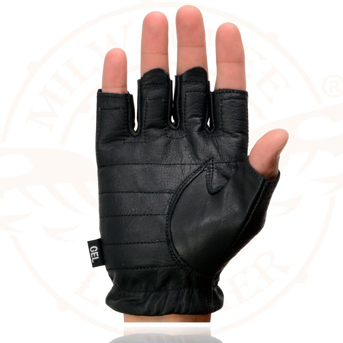 Milwaukee Leather SH357 Men's Black Leather Gel Padded Palm Fingerless Motorcycle Hand Gloves W/ ‘Welted Perforated Leather’