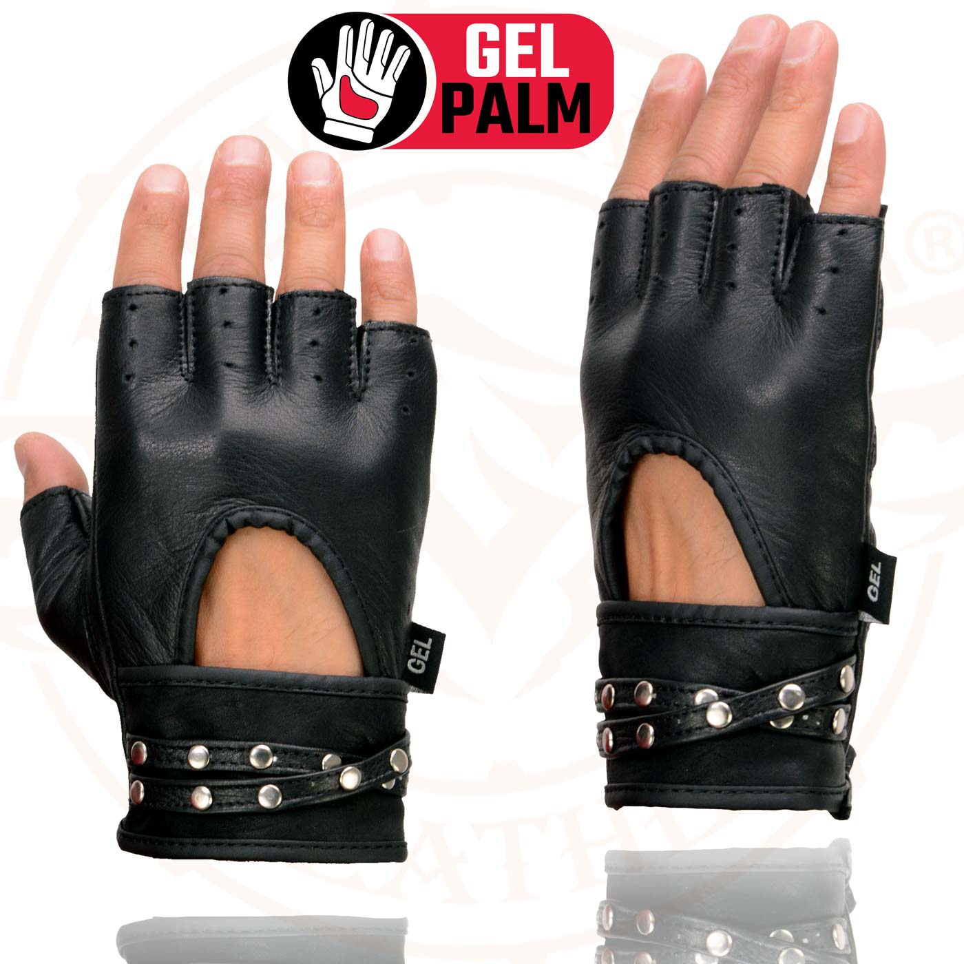 Milwaukee Leather SH461 Women's Black Leather Gel Palm Fingerless Motorcycle Hand Gloves W/ Stylish ‘Wrist Detailing’