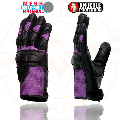 Milwaukee Leather SH802 Women's Black and Purple Leather with Mesh Combo Racing Gloves