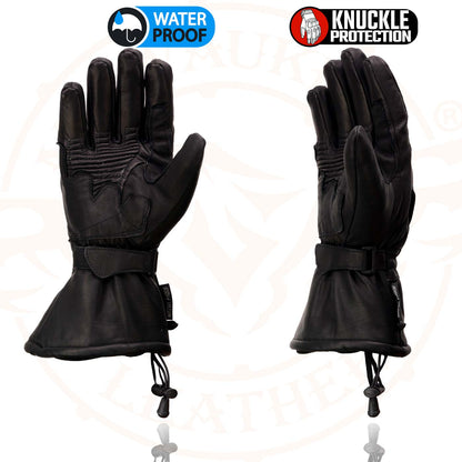 Milwaukee Leather Men's Black Leather Gauntlet Motorcycle Hand Gloves-Waterproof Hard Knuckle Elasticized Palm-SH815