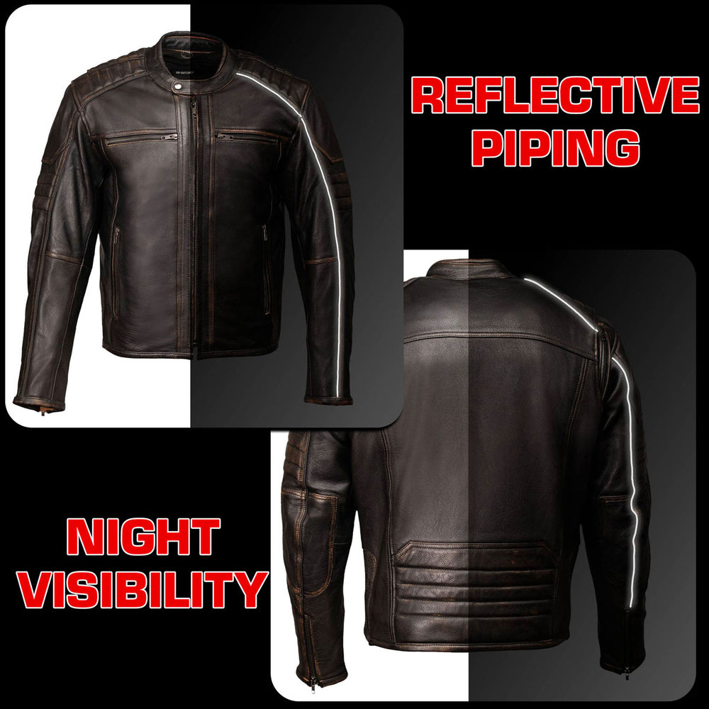Milwaukee Motorcycle Clothing Co. Men's Anarchy Scooter Style Vintage Brown Premium Leather Riding Jacket MMC10004