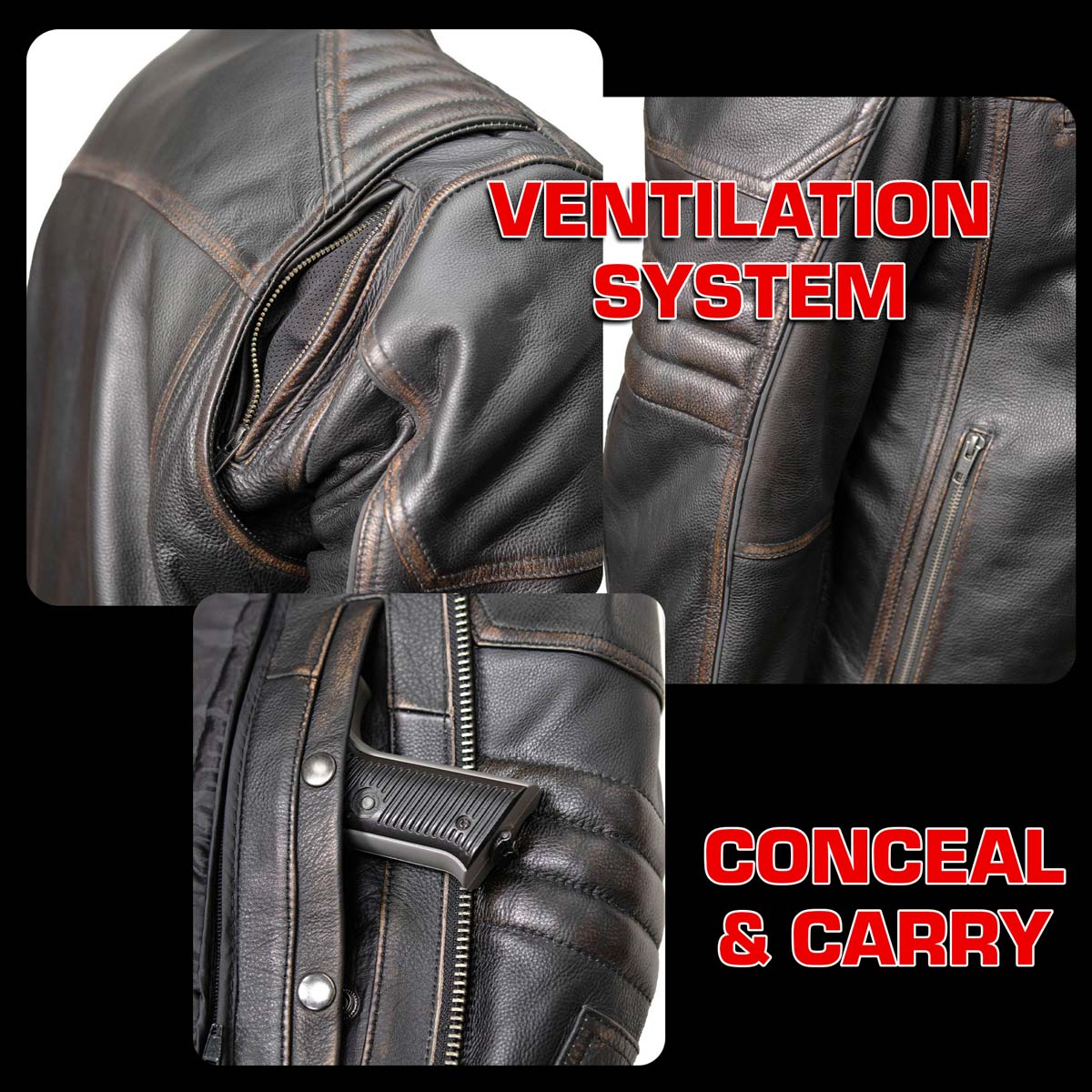 Milwaukee Motorcycle Clothing Co. Men's Anarchy Scooter Style Vintage Brown Premium Leather Riding Jacket MMC10004