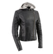 Milwaukee Leather LKL2737 Women's Black Premium Leather Motorcycle Biker Racer Style Scuba Jacket w/ Hoodie