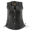 Milwaukee Leather LKL4710 Women's Black Premium Leather Motorcycle Biker Rider Vest w/ Snap Button Closure