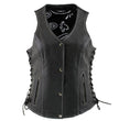 Milwaukee Leather LKL4711 Women's Black Premium Leather Motorcycle Vest with Side Lace Adjustment