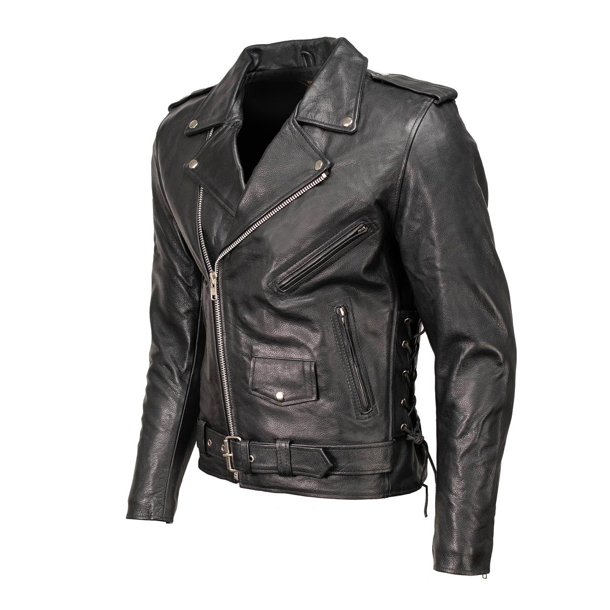 Milwaukee Leather LKM1701 Men's Classic Side Laced Black Motorcycle Premium Leather Jacket with CE Armor Protection