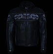 Milwaukee Leather Men's Futile CE Armored Leather Motorcycle Jacket w/ Hoodie Liner, Reflective Skull - LKM17016