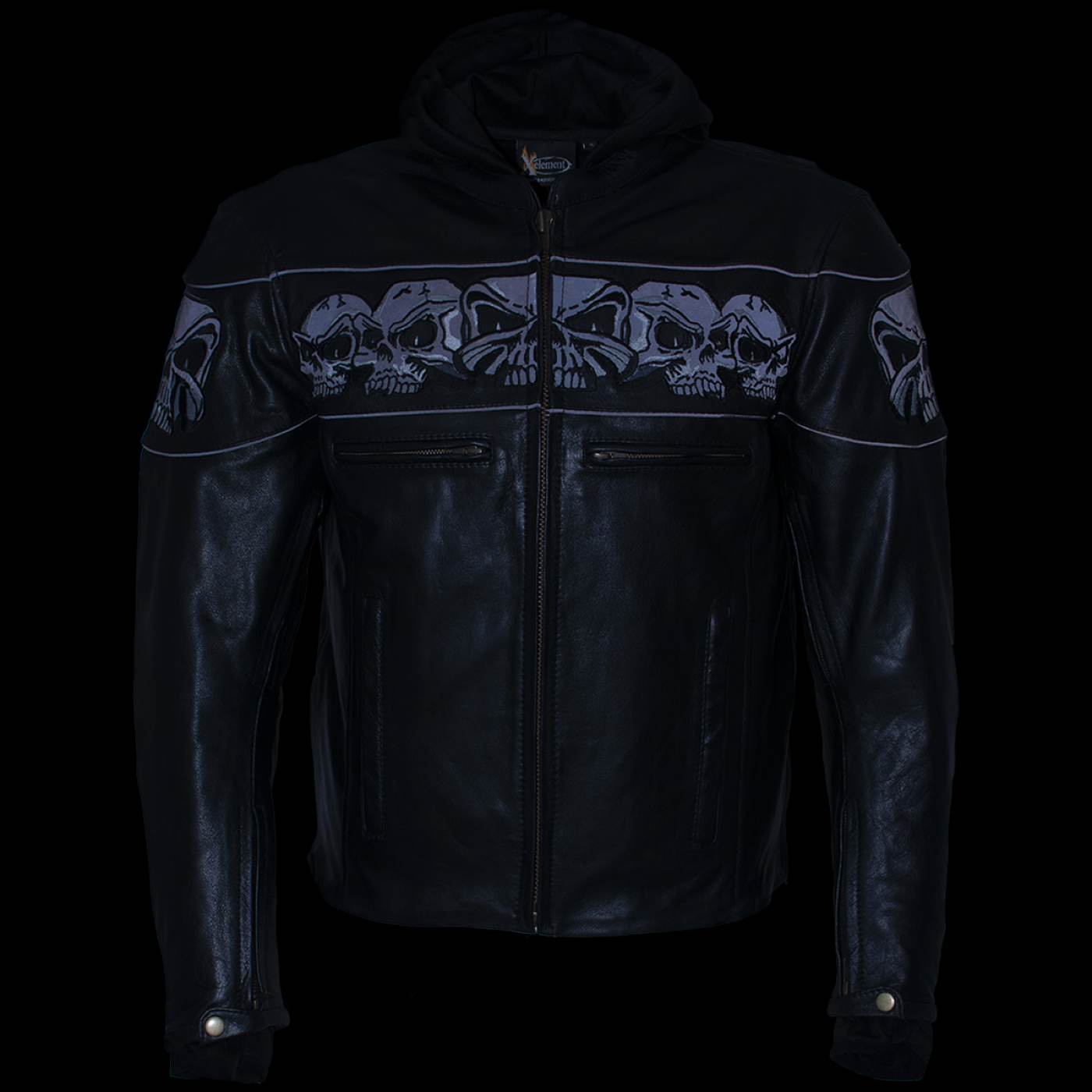 Milwaukee Leather Men's Futile CE Armored Leather Motorcycle Jacket w/ Hoodie Liner, Reflective Skull - LKM17016