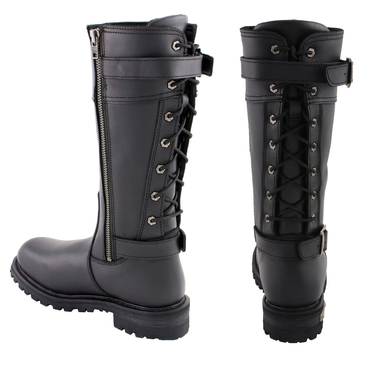 ILLUDE Women’s Knee High Riding Boots - Lace Up, Side Zipper, Military Combat Style - Vegan Leather, Cushioned Insole, Low Heel
