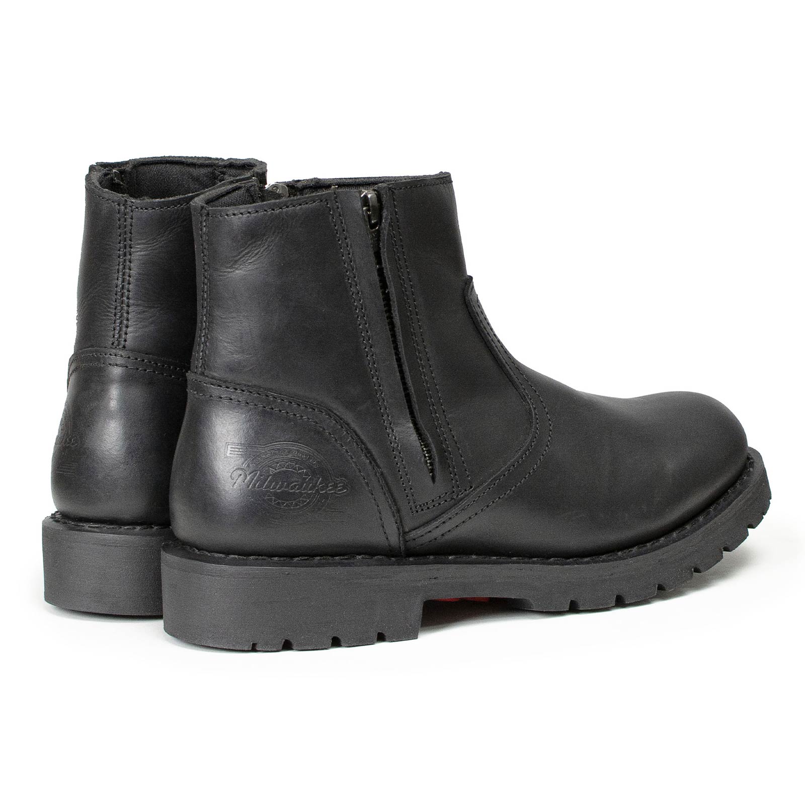 MMCC Men’s Kick Start 7” Black Top Grain Leather Motorcycle Boots - Dual YKK Zippers, Freedom Flex Toe - MBM9009