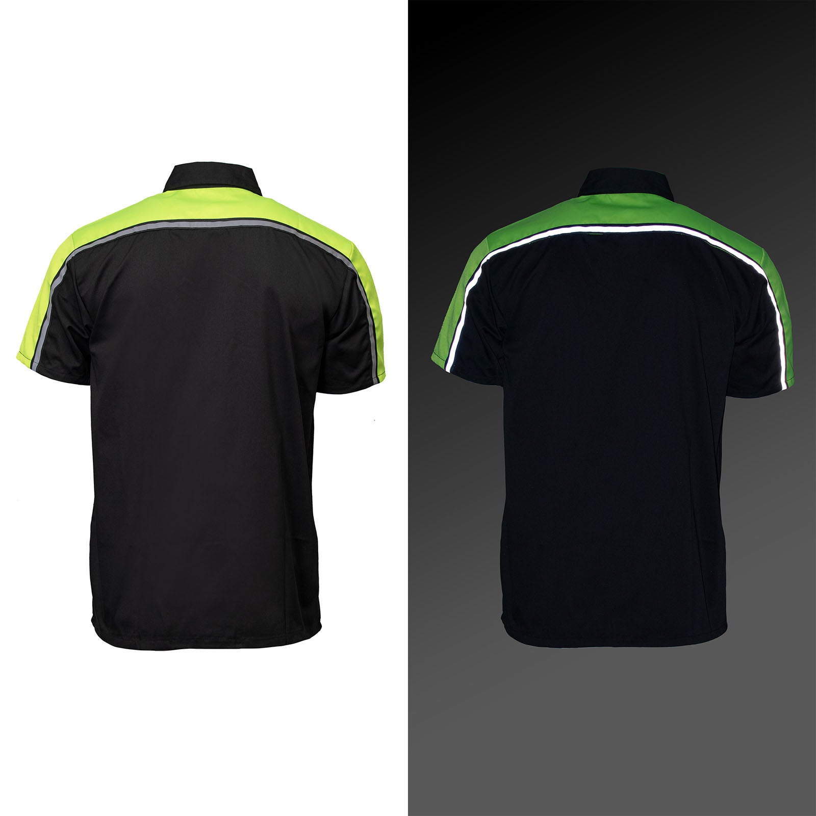 Milwaukee Motorcycle Clothing Co. Men’s Blk/Green Mechanic Work Shirt – w / Reflective Strip, Rider‑Built MDM11604