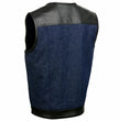 Milwaukee Leather MDM3004 Men's Brute Dual Closure Blue Denim and Black Leather Club Style Vest