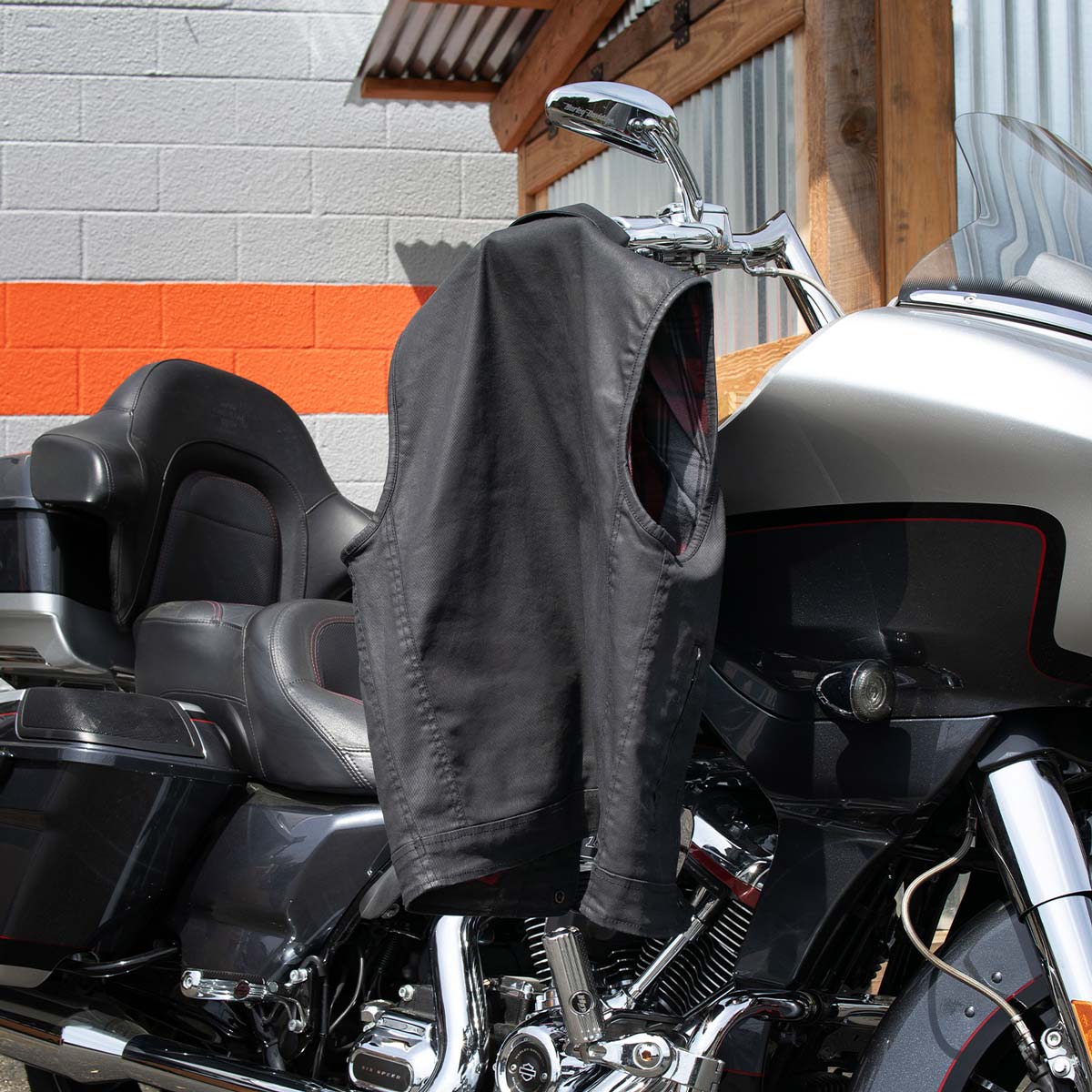 Milwaukee Leather MDM3030 Men’s Black Waxy Coated Denim Club Style Motorcycle Rider Vest w/ Shirt Collar