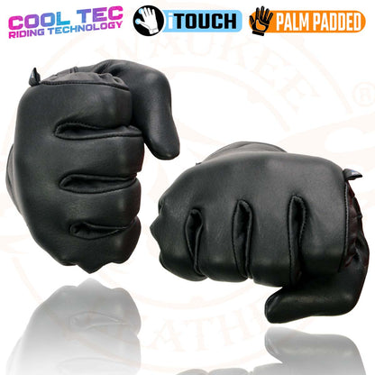 Milwaukee Leather MG7502 Men's Black Leather ‘Cool-Tec’ with i-Touch Screen Compatible Gel Palm Motorcycle Hand Gloves