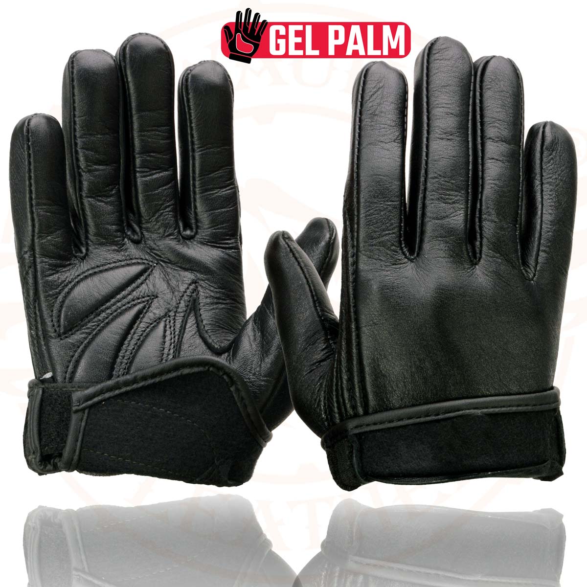 Milwaukee Leather MG7510 Men's Black Leather Gel Padded Palm Short Wrist Motorcycle Hand Gloves W/ ‘Full Panel Cover’