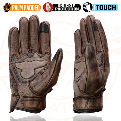 Milwaukee Leather MG7514 Men's Brown Leather with Gel Palm Motorcycle Gloves W/ Protective Knuckle