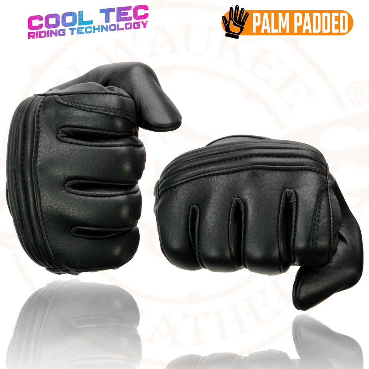 Milwaukee Leather MG7536 Men's Black ‘Cool-Tec’ Leather Gel Palm Motorcycle Hand Gloves W/ Flex Knuckles